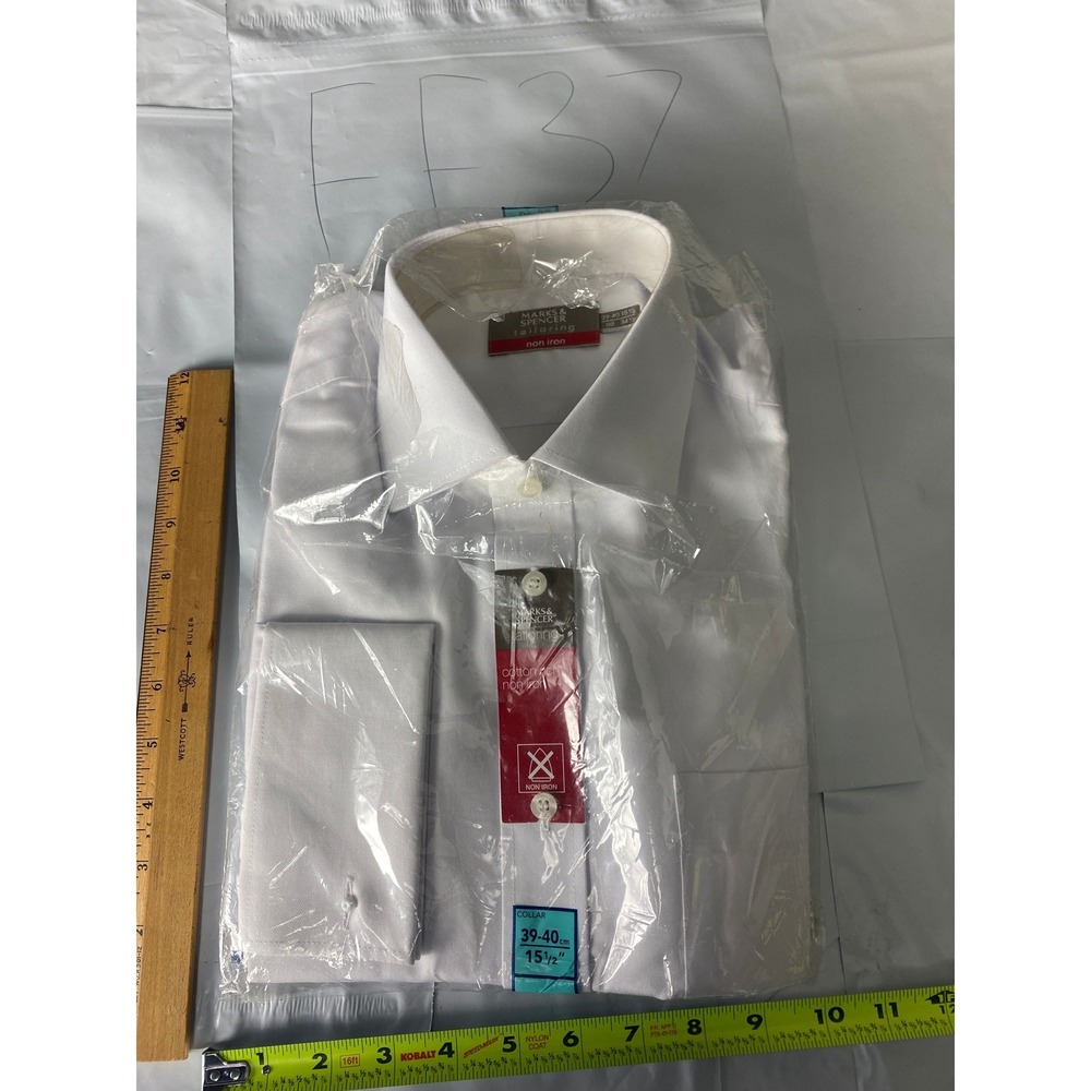 Marks & Spencer Tailoring White Dress Shirt 15.5 39-40 Non Iron 34.5 Sleeve